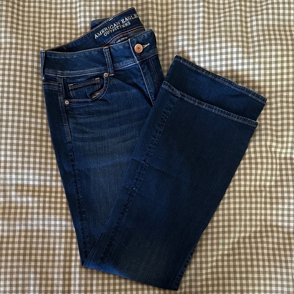 American Eagle Outfitters Women's Deep Blue Kick Boot Jeans